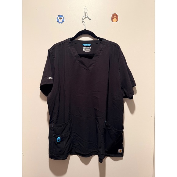 Carhartt Force Modern Fit Black Scrub Top V-Neck Short Sleeve Women's 2XL - Picture 2 of 9